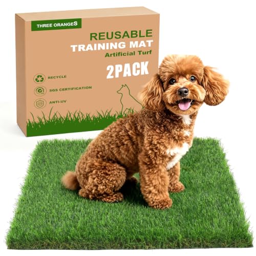 Grass Pee Pads for Dogs, 2-Pack 23 x 23 Inch Artificial Grass Mats, Reusable Fast-Drain Dog Potty Turf for Indoor Puppy Potty Training, Use with Pee Pads or Trays - size: 2PCS | 23*23