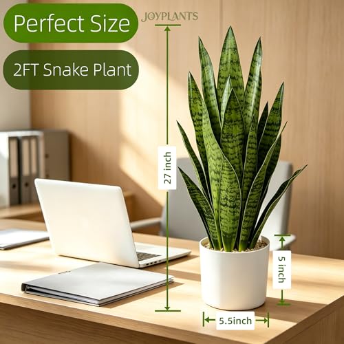 Fake Snake Plant, 27in Artificial Plant with White Pot Realistic Leaves, Low Maintenance Potted Plant for Indoor Decor, No Watering Needed, Perfect for Home, Office & Pet Areas - color: Sansevieria Green 27in