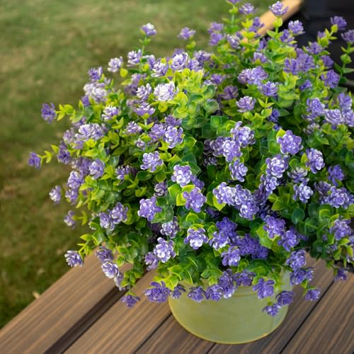 Artificial Flowers for Outdoors, 12 Bundles UV Resistant Artificial Outdoor Flowers, Not-Fading Plastic Fake Flowers for Outdoor Planters for Home Garden Porch Yard Decor, Purple - color: Purple