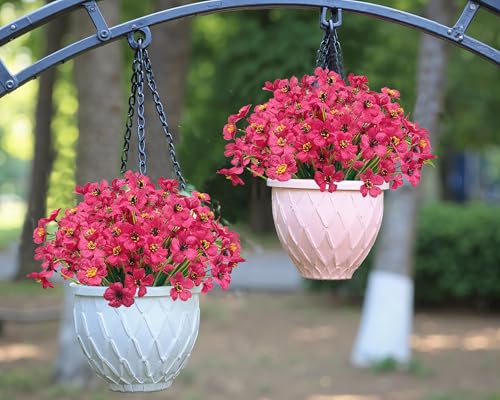 Bassion 24 Bundles Artificial Flowers for Outdoors Decoration, UV Resistant Fuchsia Silk Fake Faux Flowers Artificial Plants for Outside Window Box Porch Garden Home Decor - color: Fuchsia
