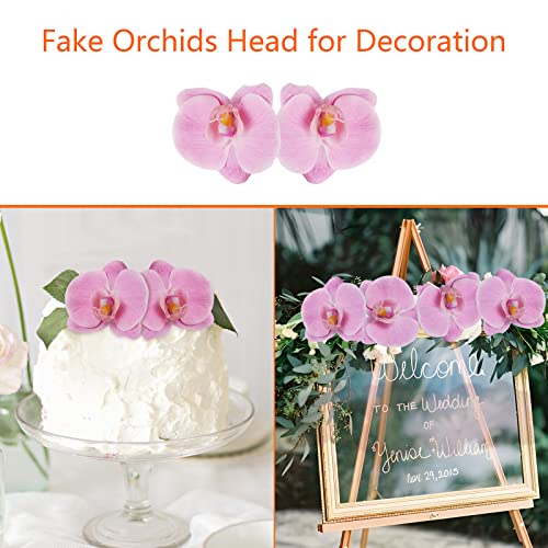 LARDUX 20 PCS Artificial Orchid Flower Heads - Fake Butterfly Flower Heads Faux Flower Head Bulk for Cakes Hair Accessories Headbands Hats Wedding Crafts Decoration - Pink - color: Pink