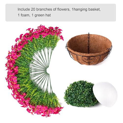 INSPRING Artificial Fake Hanging Flowers Plants Baskets for Outdoors, UV Resistant Outdoor Hanging Faux Silk Petunias in Planter Look Real Morning Glory for Outside Patio Porch Balcony Garden, Fuchsia - color: Fuchsia