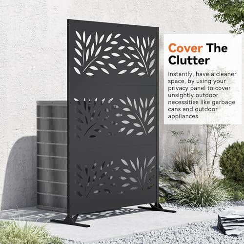 Modern Shade 4x6 FT Metal Privacy Screen with Artistic Modular Designs Decorative Patio Privacy Fence & Garden Divider, Freestanding Outdoor Metal Fence Panel, Weather-Resistant (Willow Drift) - size: 1 Panel (Willow Drift)