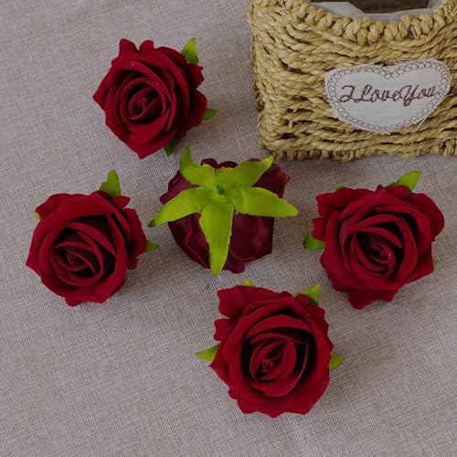 HinyoCo 28 Pcs Silk Roses Artificial Flower， Fake Roses with Stems for Wedding Bouquets Tables Centerpieces Arrangements Party Baby Shower Birthday Home Decor (Dark Red) - color: Dark Red