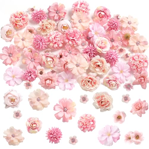 rongflower Faux Flower Heads Small Silk Artificial Flower DIY Fake Mini Flowers Rose Daisy Multicolor Flowers Craft Supplies for Wedding Party Wreath Graduation Season Party Home Decor (45, Pink) - color: Pink
