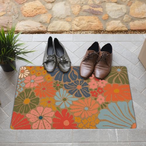 Boho Door Mat, Floral Doormat Abstract Flower Welcome Front Door Mat Outside Indoor Outdoor Entrance, Floral Artificial Coir Doormat Rugs for Patio Kitchen Decor, 17x30 Inch - color: Color 03