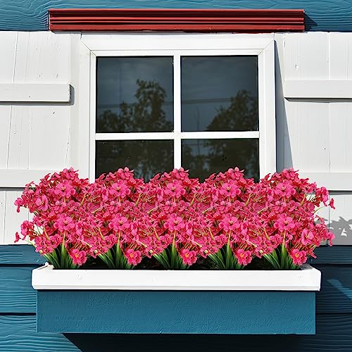 AGIRL 24 Bundles Artificial Flowers for Outdoor,No Fade Fake Plastic Flowers Faux Plants for Decoration Hanging Planters Indoor Outside Garden Porch Window Box Home Wedding Farmhouse - color: Fuchsia, size: 24