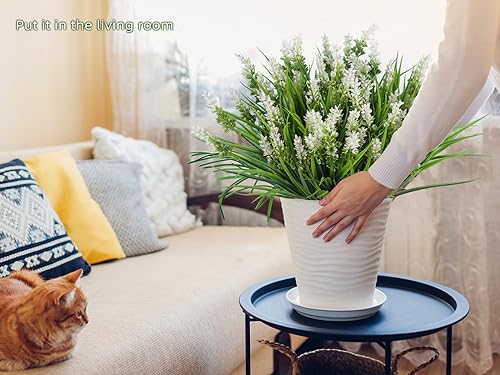 RECUTMS 12Pcs Artificial Plants & Flowers for Outside Outdoor Artificial Flowers Fake Outdoor Plants Faux UV Resistant Flower Plastic Shrubs Indoor Outside Hanging Decorations(White) - color: White