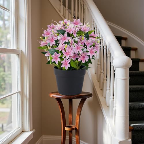 14'' Artificial Plants Fake Lily Flowers in Pot for Home Garden Indoor Outdoor Spring Summer Decorations (Pink) - color: Pink