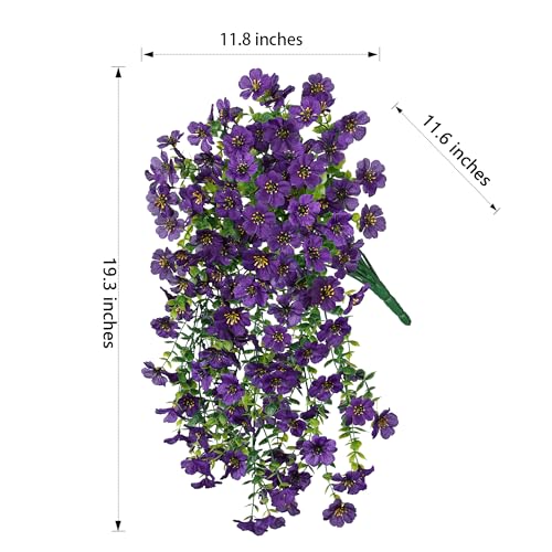 Artificial Faux Hanging Flowers Plants for Spring Outdoor Outside Decoration, 2 PCS Fake Silk Daisy with Eucalyptus UV Resistant Realistic Trailing Vines for Balcony Patio Porch (Dark Purple) - color: Dark Purple