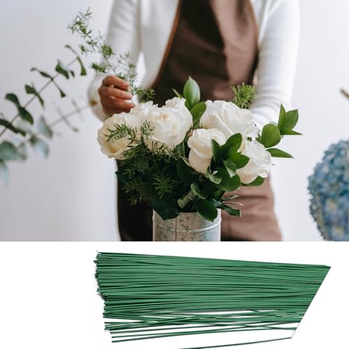 50pcs Floral Wire Stems, 2 Gauge Flower Stems, 16 Inch Green Floral Stem Wire for Paper Wrapped Wreath Making Supplies.