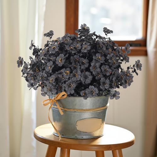 RECUTMS 12Pcs Artificial Black Flowers Realistic Artificial Plants Halloween Fake Flowers No Fade Outdoor Flower UV Resistant Faux Plant Outdoor Faux Shrubs Fake Plants for Halloween Balcony (Black) - color: Eviolet Black