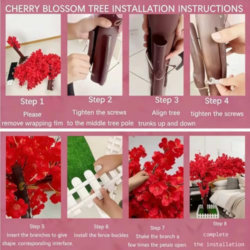 Japanese Artificial Cherry Tree Cherry Blossom Fake Indoor Outdoor Home Office Party Wedding Hotel, Red, H5.9*L4.9ft - color: Red, size: H5.9*L4.9ft