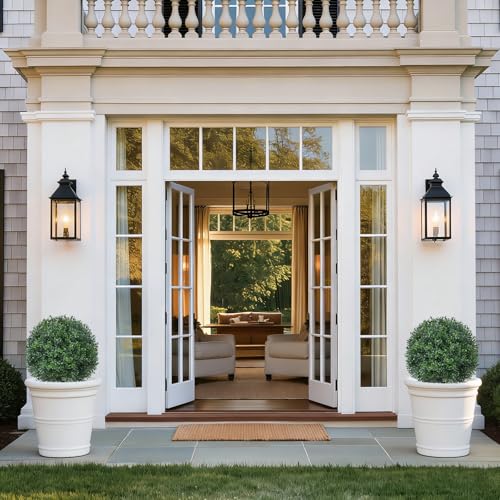 Yangrass 2 Pcs Artificial Boxwood Topiary Ball Trees, All-Season Outdoor Shrubs with Spikes, Decorative Evergreen Topiary Bushes for Front Porch, Garden - color: Boxwood