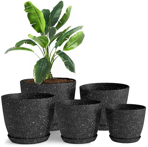 Utopia Home - Spotty Plant Pots Indoor with Drainage - 7/6.6/6/5.3/4.8 Inches Flower Pots - 5 Pack Plastic Planters - Ideal for Stocking Stuffers - (Speckled Black, Pack of 5) - color: Speckled Black, size: Pack of 5