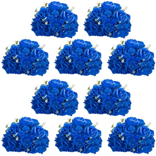 NUPTIO Royal Blue Flowers for Centerpieces: 10 Pcs 11.8 inch Diam Artificial Flower Balls for Centerpieces - Fake Flower Ball Arrangement Bouquet Rose Wedding Centerpieces for Tables Decorations - color: Royal Blue, size: 11.8" Diam - 10 PCS