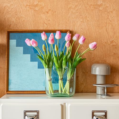 Artificial Tulips Flowers,Latex Bouquet, Fake Tulips,Spring Wedding Home Room Table Centerpiece Decor - color: 15pcs Baby Pink(no Vase)