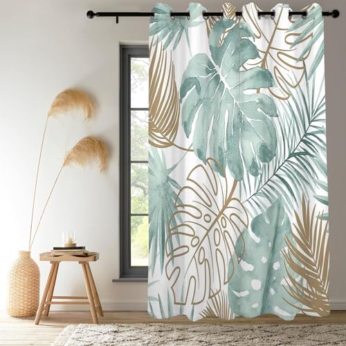 Renaiss Tropical Leaf Blackout Curtains, Green Palm Monstera Leaf Thermal Insulated Bedroom Window Curtains, Botanical Plants Window Curtains for Kitchen, 45" L x 29" W 2 Panel Set - color: Leaf, size: 29"W x 45"L (Pack of 2)