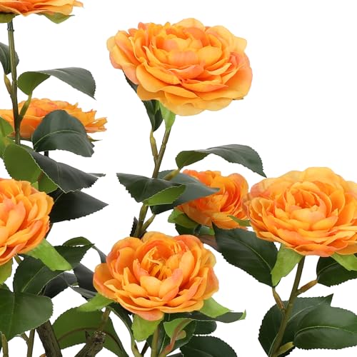 Romantic Season 2FT Orange Artificial Camellia Tree 2Pack, Faux Camellia Plant Fake Potted Camellia Flower Tree for Modern Home Office Living Room Floor Décor - color: Orange, size: 2FT