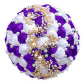 Sharebeauty 5.9 Inch Handmade Satin Rose Bridal Bouquet Toss Round Wedding Bouquet Throw Toss Artificial Flower Bunch Purple + White - color: W322g17 Purple/White, size: 5.9 inches / 15 cm