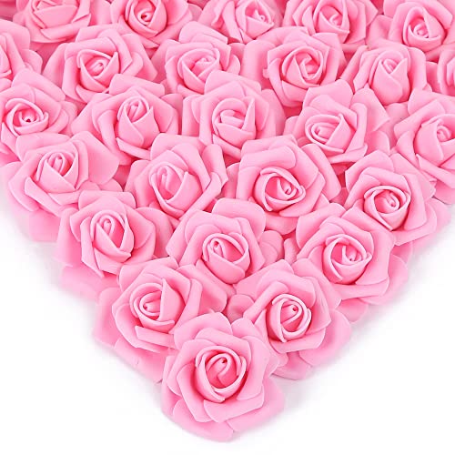 Foam Roses Artificial Flower Heads, 200 Pcs Stemless Fake Roses for DIY Craft Wedding Bouquet Party Decoration (Pink) - color: Pink