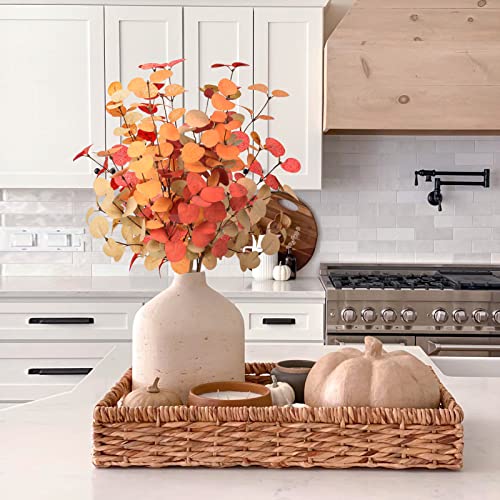 Beferr Fall Eucalyptus Stems Decor, 5Pcs 24" Faux Eucalyptus Branches Artificial Autumn Plants Decorations Fall Floral Arrangements Farmhouse Home Table Centerpiece - color: Orange Eucalyptus