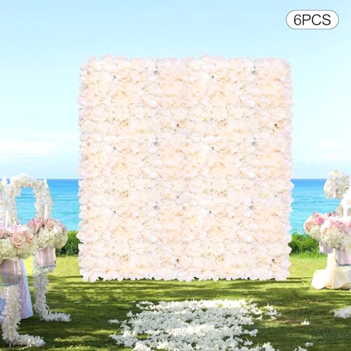 Flower Wall Panels 3D Flower Wall Backdrop, 6Pcs Artificial Flower Wall Panel Silk Rose Floral Decorative Faux Flower Wall Background for Wedding Home Decoration (Light Pink, 23.6 * 15.7in) - color: Light Pink