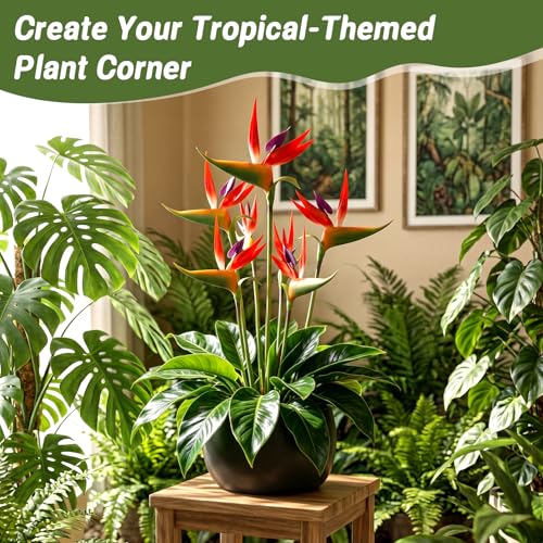 RAINFLOW Bird of Paradise Artificial Plant - 2PCS 24" UV Resistant Artificial Outdoor Plants Birds of Paradise Plant Artificial Giant Flowers for Decoration Hawaiian Party Hawaiian Flowers(Red) - color: Red