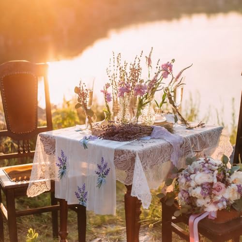 Lavender Floral Table Runner 29.5 x 118 Inch Embroidery Wildflower Tulle Table Runner Summer Gauze Home Decor for Wedding Birthday Baby Shower Party Dining Decor DIY - style: Lavender
