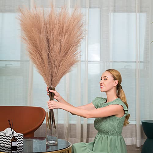 Pampas Grass Decor Tall, 43"/110cm Faux Pampas Grass 6 Stems Large Pompass Grass Branches Tall Bulk Boho Flower Arrangement for Home Room Wedding Party Decor (Taupe) - color: Taupe