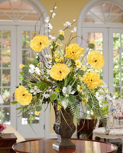 Poppy Flowers Artificial,6PCS Faux Yellow Poppies 41.3in Long Stem Artificial Flowers for Tall Vase Wedding Party Office Decor(Yellow) - color: Yellow