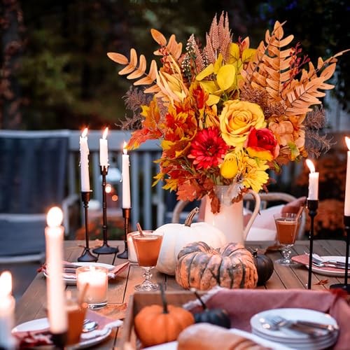Artificial Fall Flowers Bouquets, 21.6” Autumn Fake Silk Orange Flowers Wedding Bouquets with Fall Florals Stems for Bridal Bridesmaid, Rustic Home Thanksgiving Table Centerpiece Decor - size: 1 Pcs
