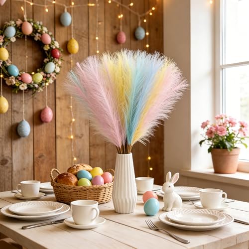 50Pcs Easter Pampas Grass Decor Pastel Color Artificial Easter Decor for Home, Spring Decorations for Table Centerpieces, Vases, and Basket, and Christmas - color: Mixed Color2