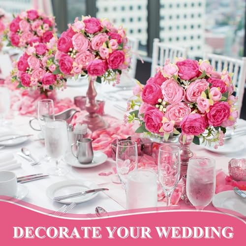8 Bundles Artificial Peonies Flowers Boho Faux Flowers Arrangements Artificial Centerpiece Spring Bouquet Floral Wedding Decoration for Vase(Pink Series) - color: Pink Series