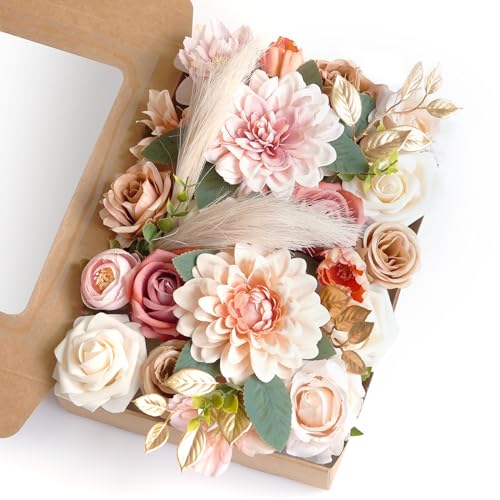 Champagne Artificial Flowers Combo Box Wedding Decor,Fake Flowers,Flowers for Decoration,Silk Flowers for Home Decor Indoor,Cake Flowers,Faux Flowers for Crafts - color: Nude Champagne