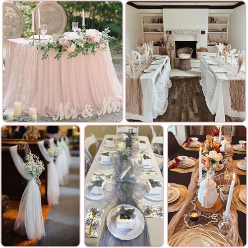 White Gauze Table Runner 10ft Rustic Cheese Cloth Table Runner 38×120 Inches Boho Style Decorations for Romantic Date Wedding Party Baby Shower Photography Decoration - color: White, size: 10 ft × 1 pc