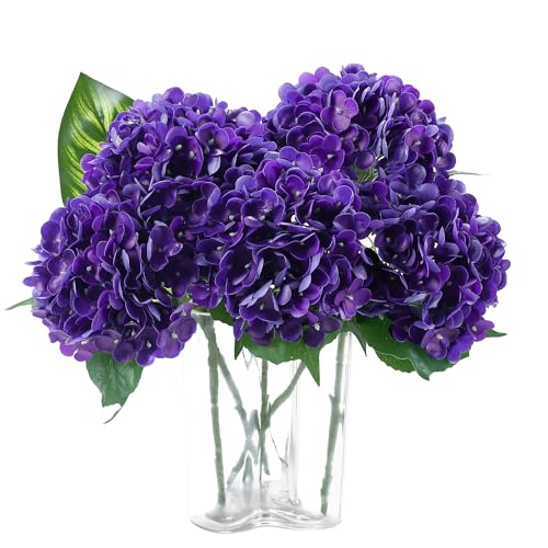 Coferset 5pcs Hydrangea Artificial Flowers Real Touch 20 inch Lifelike Hydrangea Flower for Home Wedding Office Party Living Room Decoration (Purple) - color: Purple