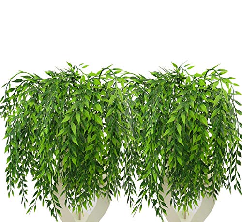 Artificial Weeping Willow, Plastic Plants Greenery Leaves Fake Hanging Vine Faux Ivy Garland UV Resistant for Home Indoor Outdoor Garden Door Wall Baskets Wedding Party Table Decor Decoration - 8 Pcs - color: Weeping Willow-8 Pcs