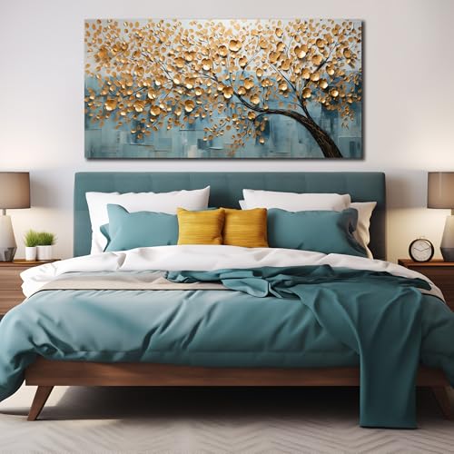 Gold Abstract Wall Art Bedroom Large Tree Pictures for Living Room Home Office Decor 29 x 58 Inch - color: Gold, size: 58"L x 29"W