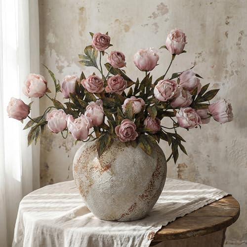 Thiccywoov 12 Pcs Faux Peony Stems Flowers Bulk Vintage Artificial Silk Peonies Stems Real Look Fake Peonies Branch for Vase Filler DIY Bouquet Centerpiece Home Indoor Outdoor Decor (Brownish) - color: Brownish