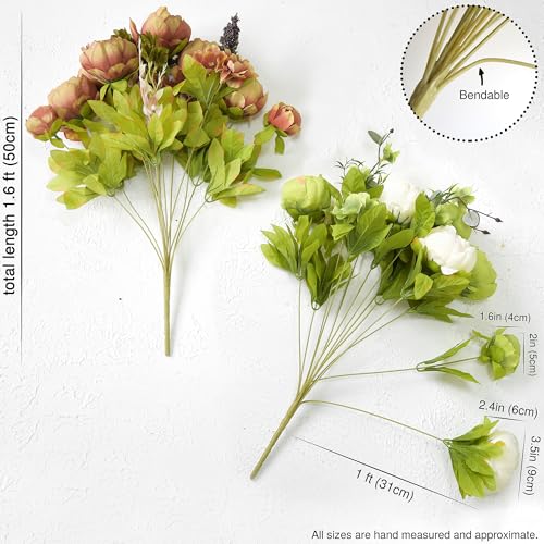 FiveSeasonStuff Rustic Brown, Beige & Green Artificial Peony Bouquets, 2 Silk Flower Bundles with Hydrangeas for Wedding & Dining Table Centerpieces, Living Room & Home Decor - color: Country Rustic (Beige, Green & Brown)