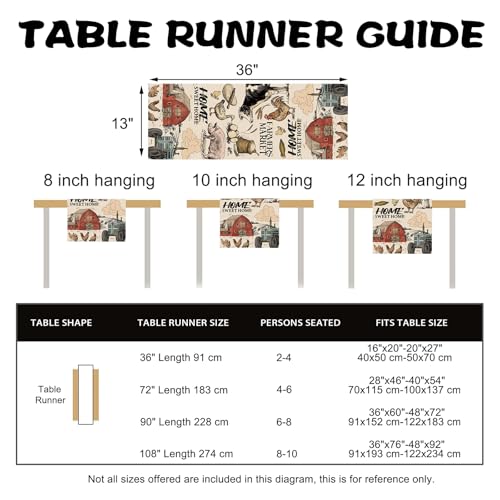 Farm Animals Dining Table Runner, Farmhouse Country Cow Lamb Pig Chicken Duck Barn Tractor Burlap Kitchen Decoration, Farmer Market Indoor Outdoor Sweet Home Decor Party Supply 13 x 36 Inches - color: Farm, size: Table Runner 13''X36''