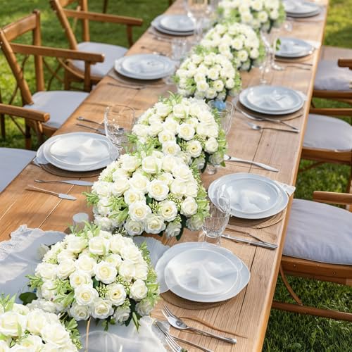 8 Pack Rose Artificial Flowers Bouquet, 10 Small Silk Rose Heads Per Pack, Fake Roses Bunches for Wedding Table Centerpieces Bridal Bouquet Mother's Day Valentine's Day Home Decor, White - color: Milk White