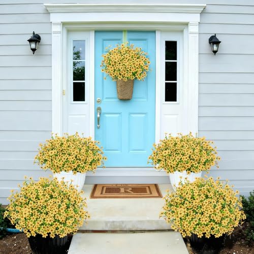 Bassion 20 Bundles Artificial Flowers for Outdoors Decorations, UV Resistant Faux Plants Fake Silk Flowers for Outside Daisy Hanging Planters Window Box Front Door Porch Patio Yard Home Decor - color: Yellow