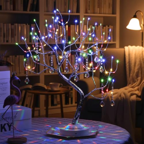 FuChsun Tabletop Bonsai Tree Light 108 LED Fairy Artificial Tree Lamp fot Room Party Home Centerpieces Decoration, Battery/USB Operated (Galaxy Glow Silver Branch) - color: Multicolor Glow-silver Branch