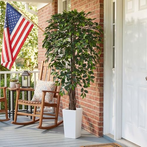 Aveyas 6ft Artificial Ficus Tree for Home Decor with White Pot, 6 Feet Faux Plant Fake Silk Trees for Indoor Outdoor House Living Room Office Garden (6 ft Tall Including Raised Pot) - color: Ficus Tree (6ft)