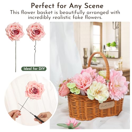 Artificial Flowers Combo Pink Roses with Stems Bouquets Box Set Bridal Wedding Shower Decorations Fake Floral for Party Table Centerpieces Home Decor - color: Romantic Pink