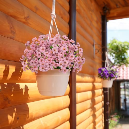 21 Bundles Outdoor Artificial Flowers UV Resistant Fake Silk Flowers No Fade Faux Plastic Plants Garden Porch Window Box Decoration (Pink) - color: Pink