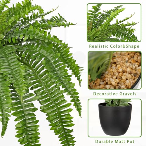 Hollyone Artificial Fern Plants in Pot 34.6" Large Artificial Boston Fern 39 Leaves for Outdoors & Indoor Faux Potted Plant Fake Ferns Bush Plant for Patio Garden Farmhouse Porch Home Decor Green - color: Black Pot - Green Large