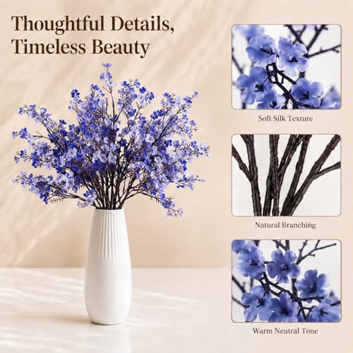 Mandy's 6 Bundles Artificial Shades of Blue Baby’s Breath Flowers | 18.5 Inch Silk Gypsophila European Style Modern Home Decor Centerpiece Neutral Wedding Flower Arrangements - color: Shades of Blue